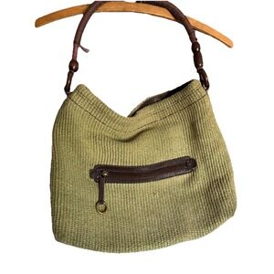 Vintage Fossil Woven Straw Tote Shoulder Purse Boho Hippie Beach Earthy Bag